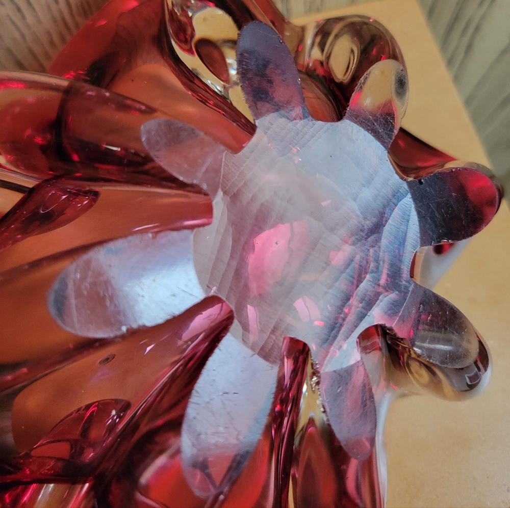 VTG MCM Murano Sommerso Art Glass Ashtray Bowl Square Cranberry Hand Blown RETRO - Picture 12 of 16